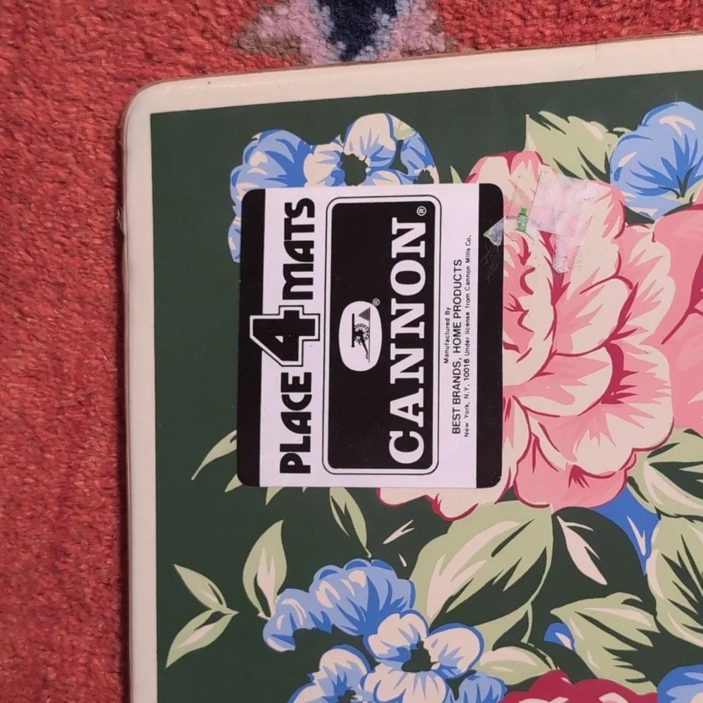 Cannon Floral Placemats Set of 4 Vinyl Green Pink Blue